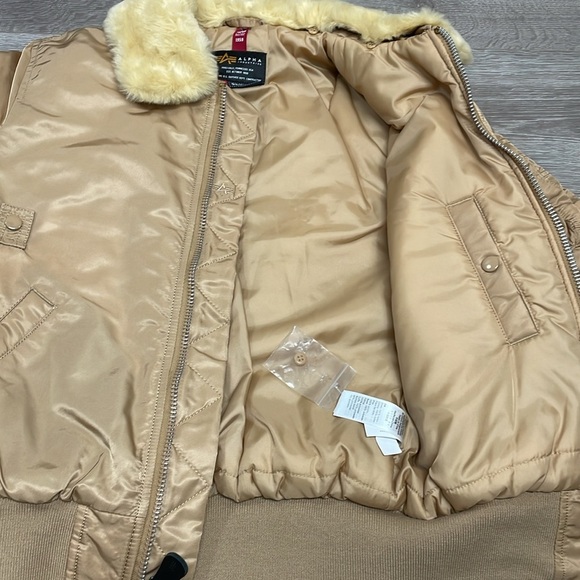 Alpha Industries B-15 Bomber Jacket Gold Nylon Removable Faux Fur Collar XS - Picture 11 of 16
